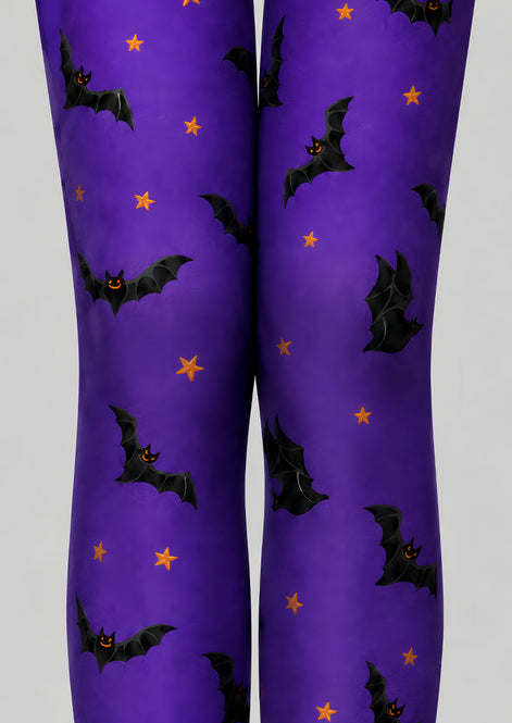 Purple Halloween Tights Bat Pattern Costume Hosiery L68-83