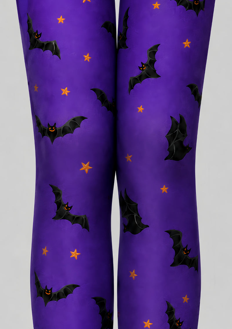 Purple Halloween Tights Bat Pattern Costume Hosiery L68-83