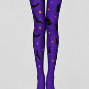 Purple Halloween Tights Bat Pattern Costume Hosiery L68-83