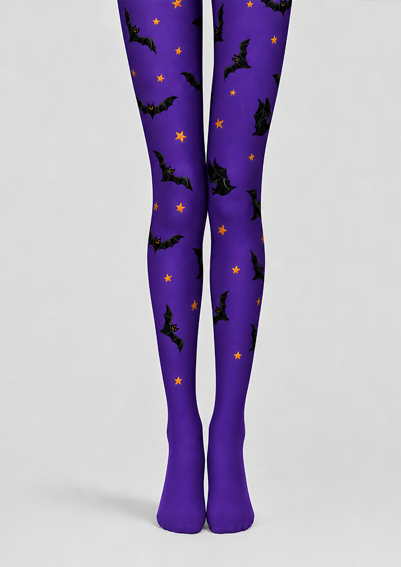 Purple Halloween Tights Bat Pattern Costume Hosiery L68-83
