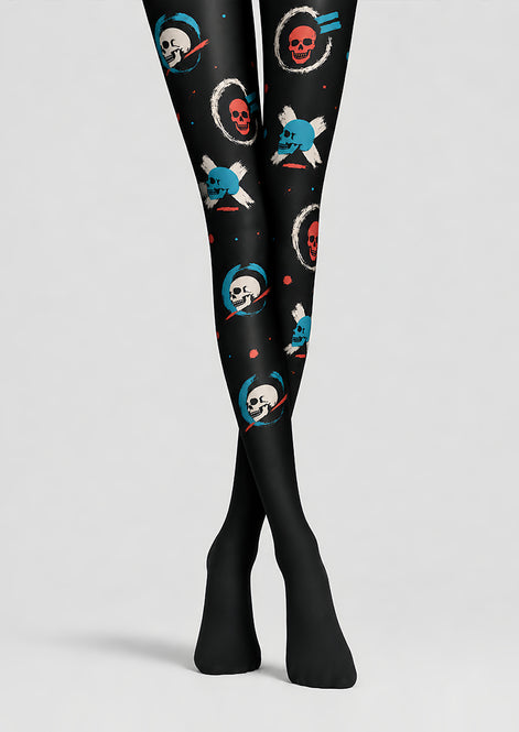 Gothic Skull Print Halloween Tights Black Hosiery L68-84