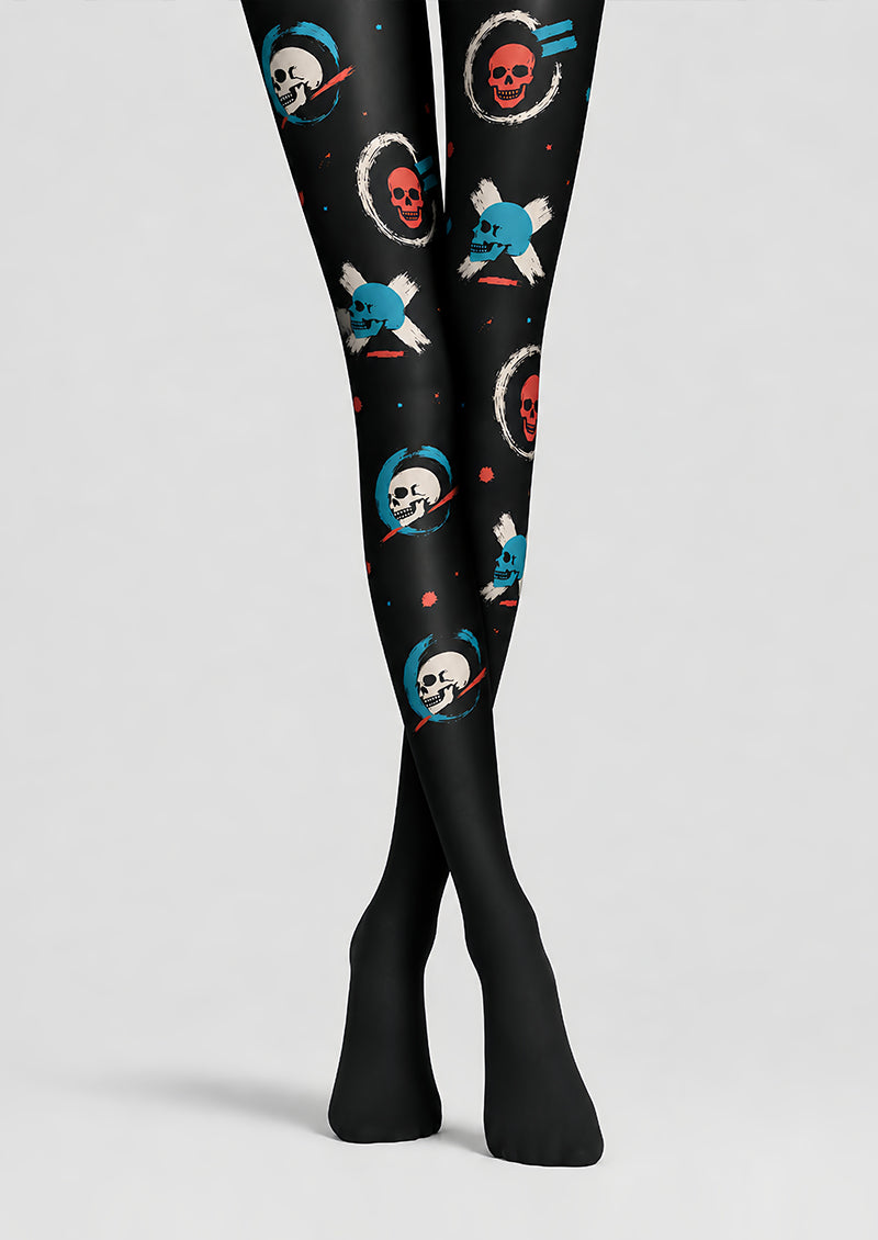 Gothic Skull Print Halloween Tights Black Hosiery L68-84