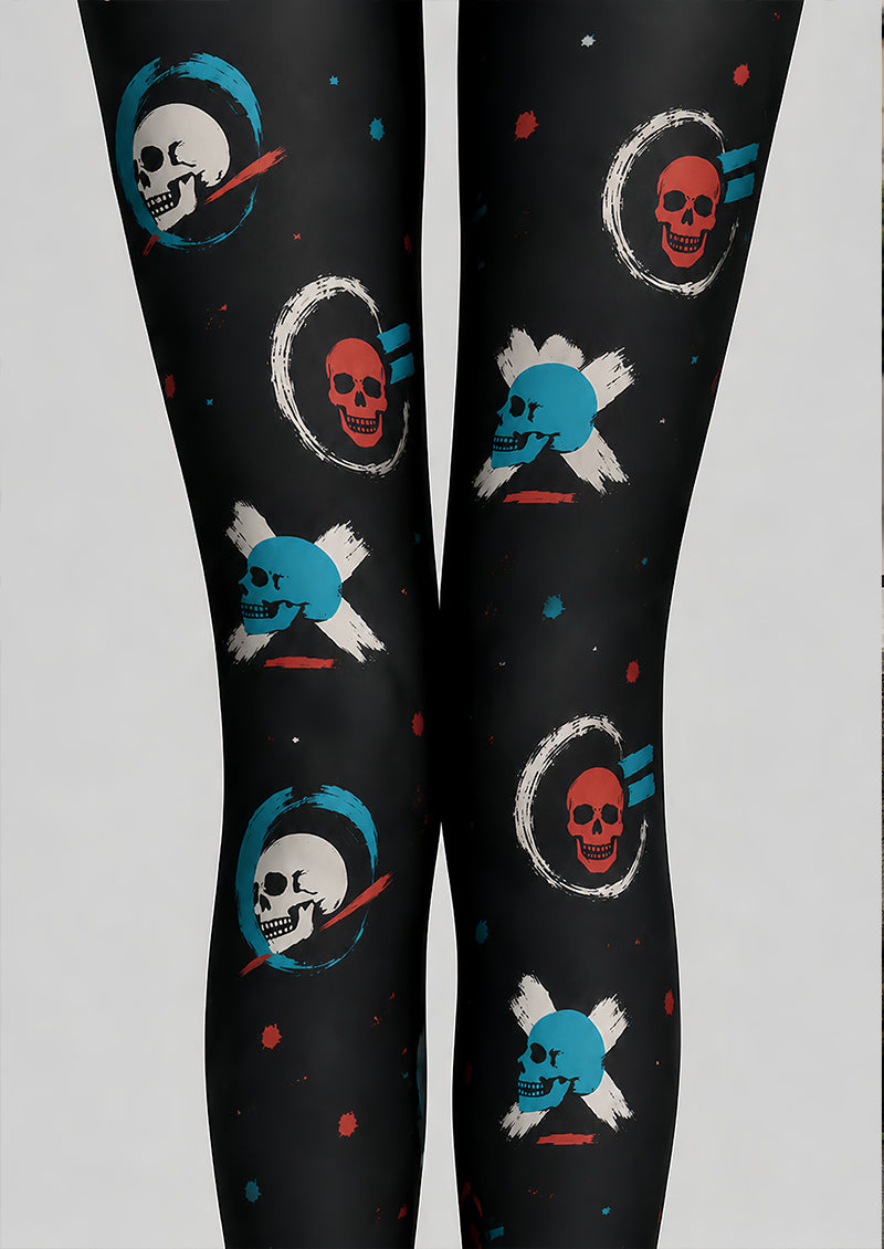 Gothic Skull Print Halloween Tights Black Hosiery L68-84