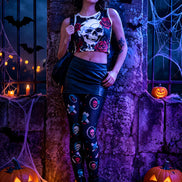 Gothic Skull Print Halloween Tights Black Hosiery L68-84