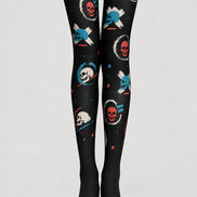 Gothic Skull Print Halloween Tights Black Hosiery L68-84