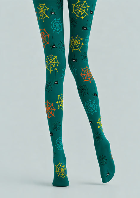 Spooky Green Halloween Tights Spider Pattern Pantyhose L68-85