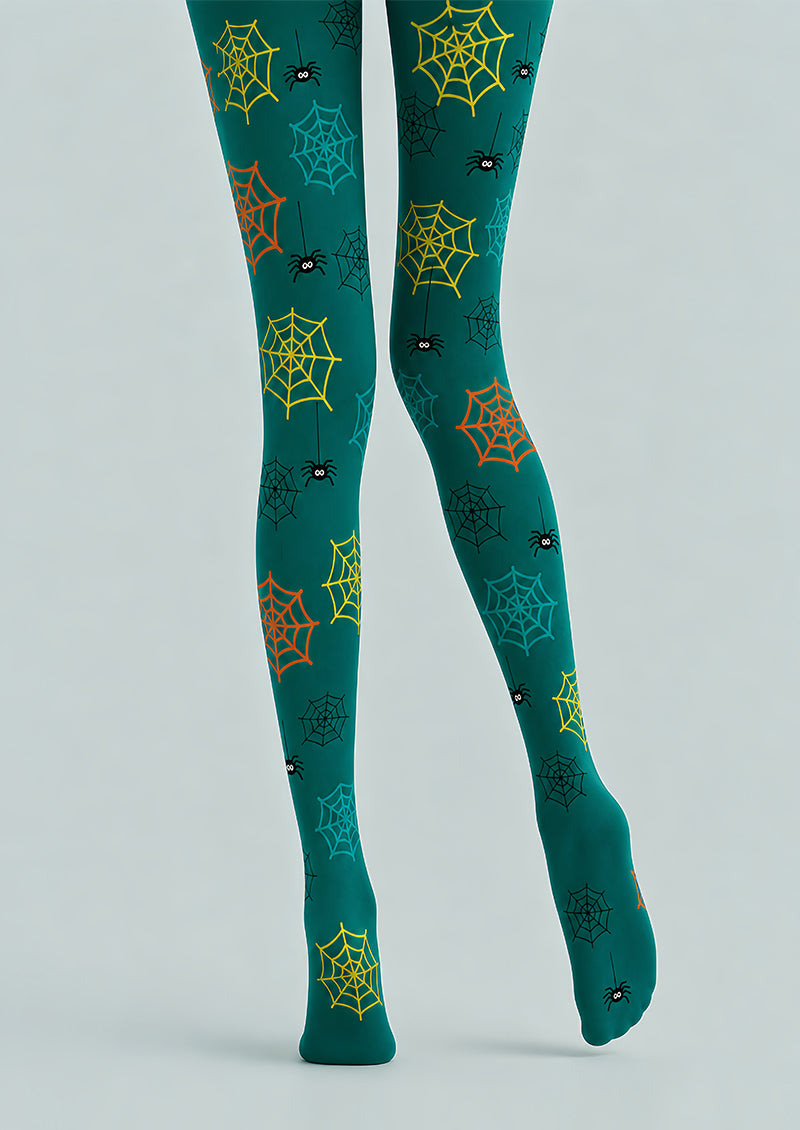 Spooky Green Halloween Tights Spider Pattern Pantyhose L68-85