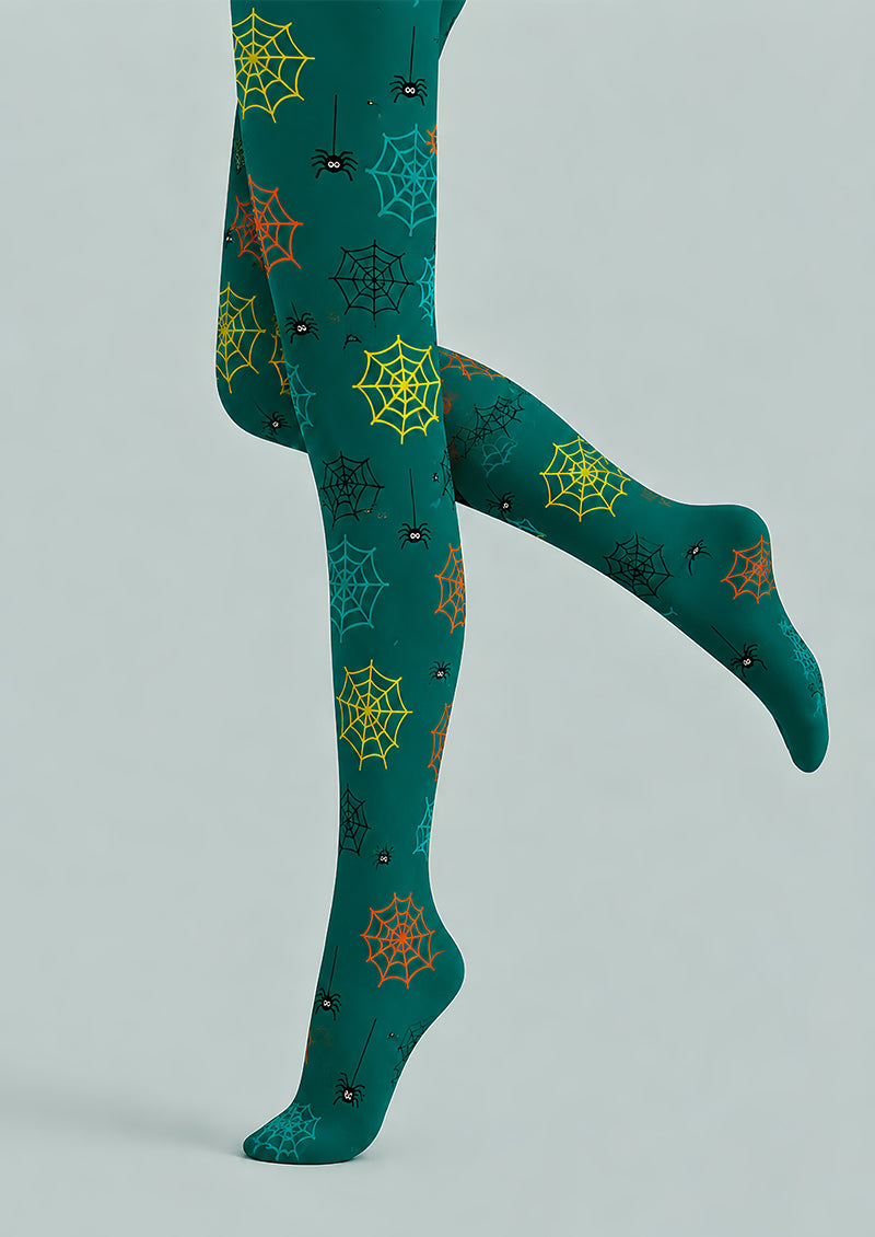 Spooky Green Halloween Tights Spider Pattern Pantyhose L68-85