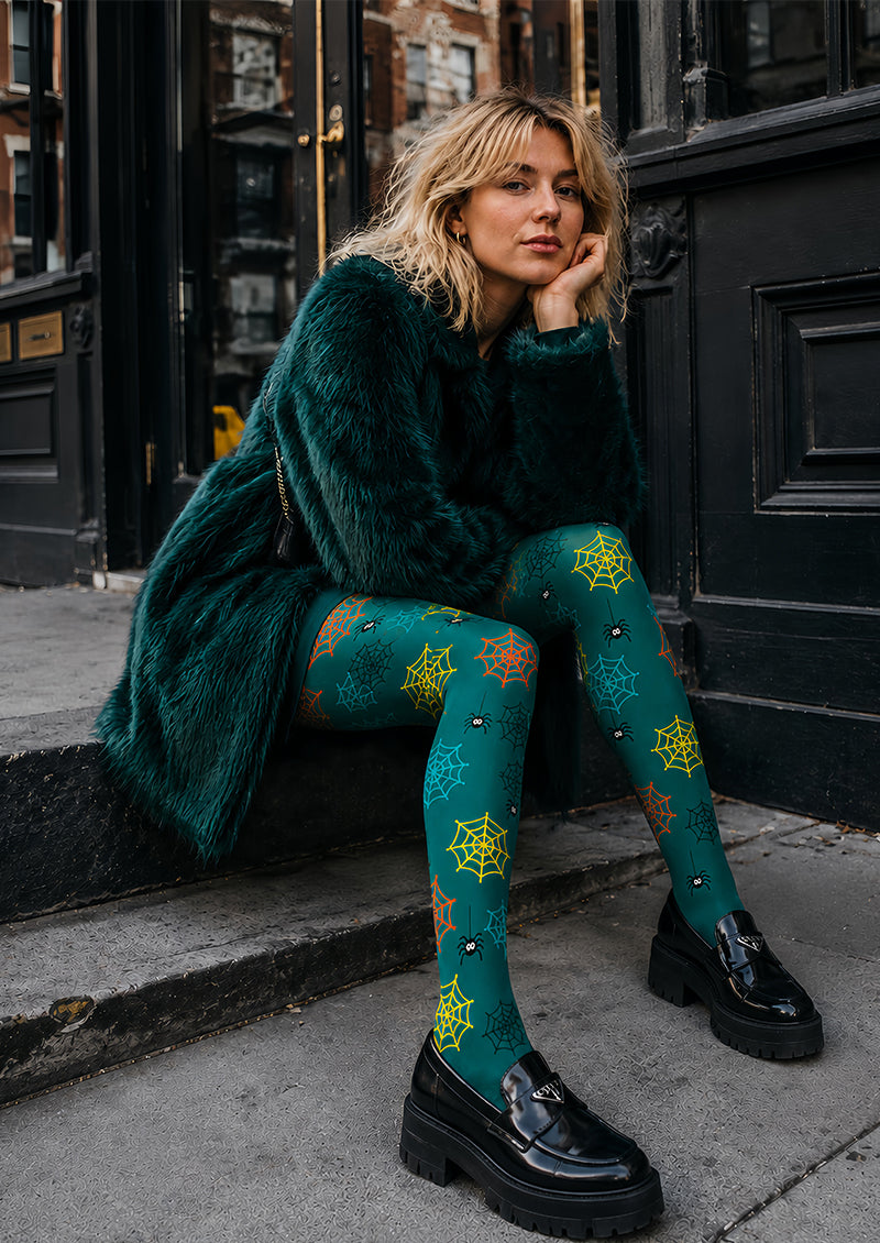 Spooky Green Halloween Tights Spider Pattern Pantyhose L68-85