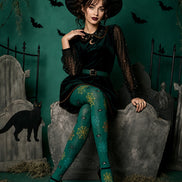 Spooky Green Halloween Tights Spider Pattern Pantyhose L68-85
