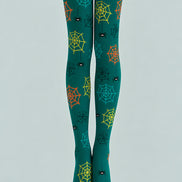 Spooky Green Halloween Tights Spider Pattern Pantyhose L68-85