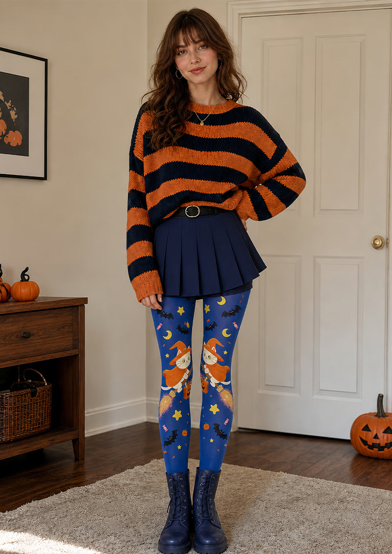 Cute Witch Cat Tights Halloween Party Hosiery L68-86
