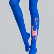 Blue Cat Graphic Tights Pink Kitty Pantyhose L68-87