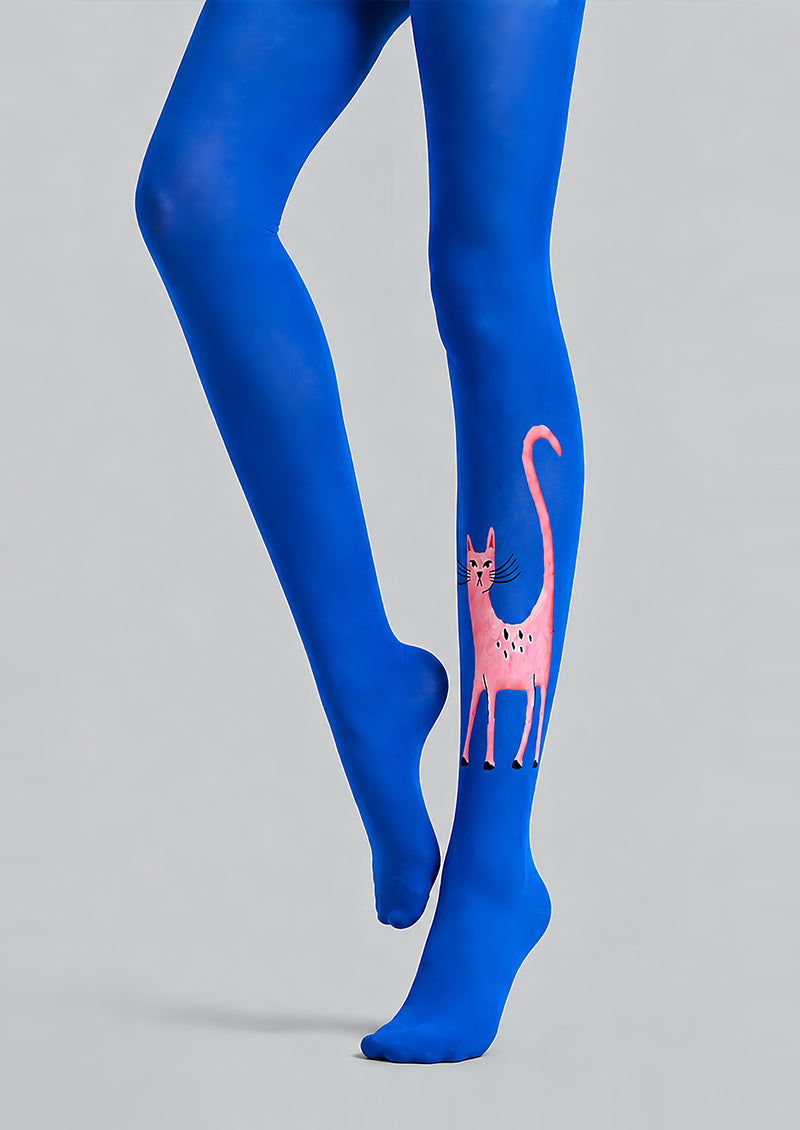Blue Cat Graphic Tights Pink Kitty Pantyhose L68-87