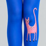 Blue Cat Graphic Tights Pink Kitty Pantyhose L68-87
