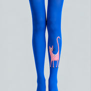 Blue Cat Graphic Tights Pink Kitty Pantyhose L68-87