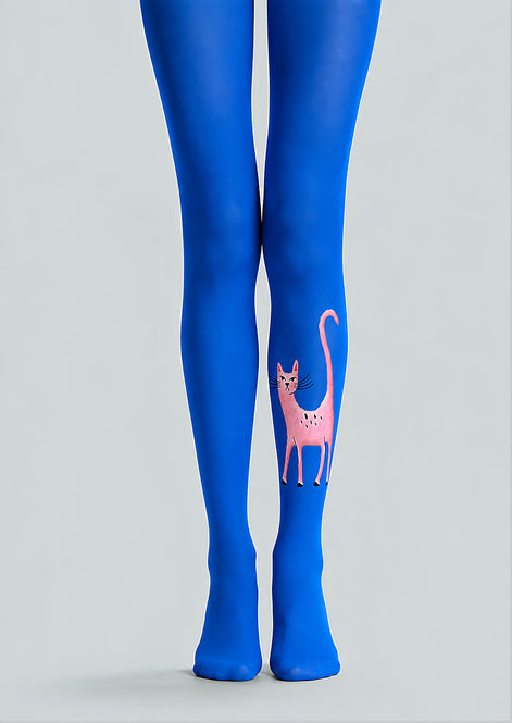 Blue Cat Graphic Tights Pink Kitty Pantyhose L68-87
