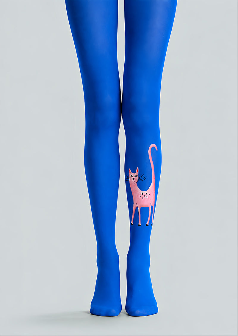 Blue Cat Graphic Tights Pink Kitty Pantyhose L68-87