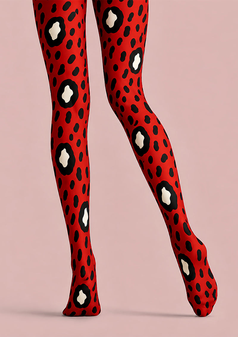 Leopard Spot Tights Red Animal Print Pantyhose L68-88