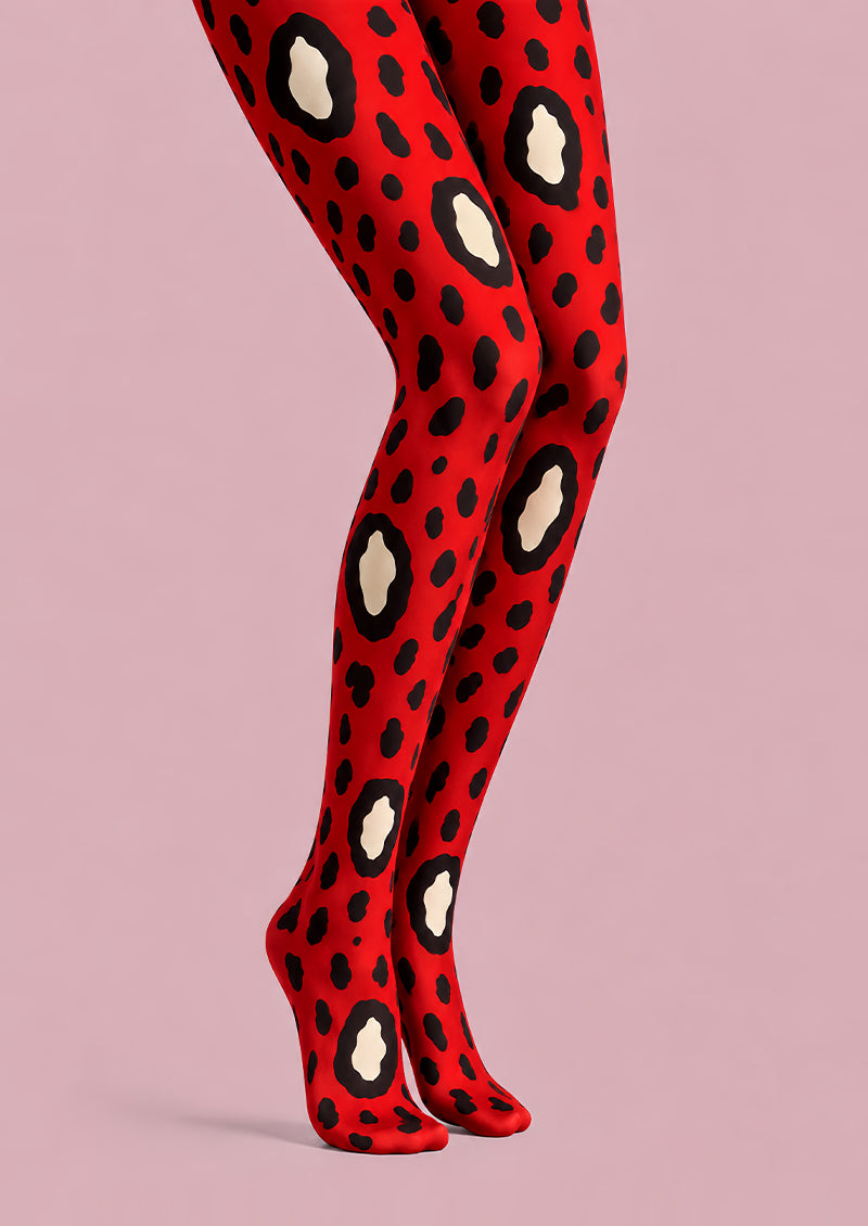 Leopard Spot Tights Red Animal Print Pantyhose L68-88