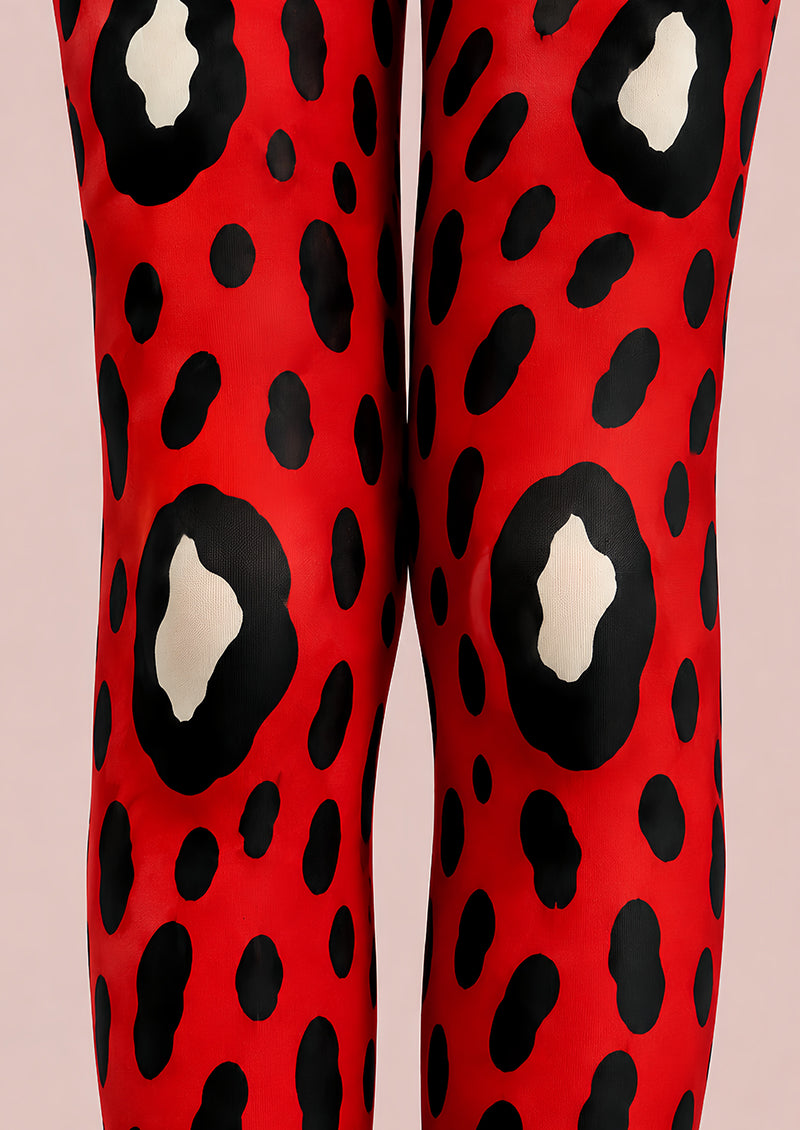 Leopard Spot Tights Red Animal Print Pantyhose L68-88