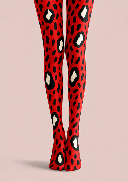 Leopard Spot Tights Red Animal Print Pantyhose L68-88