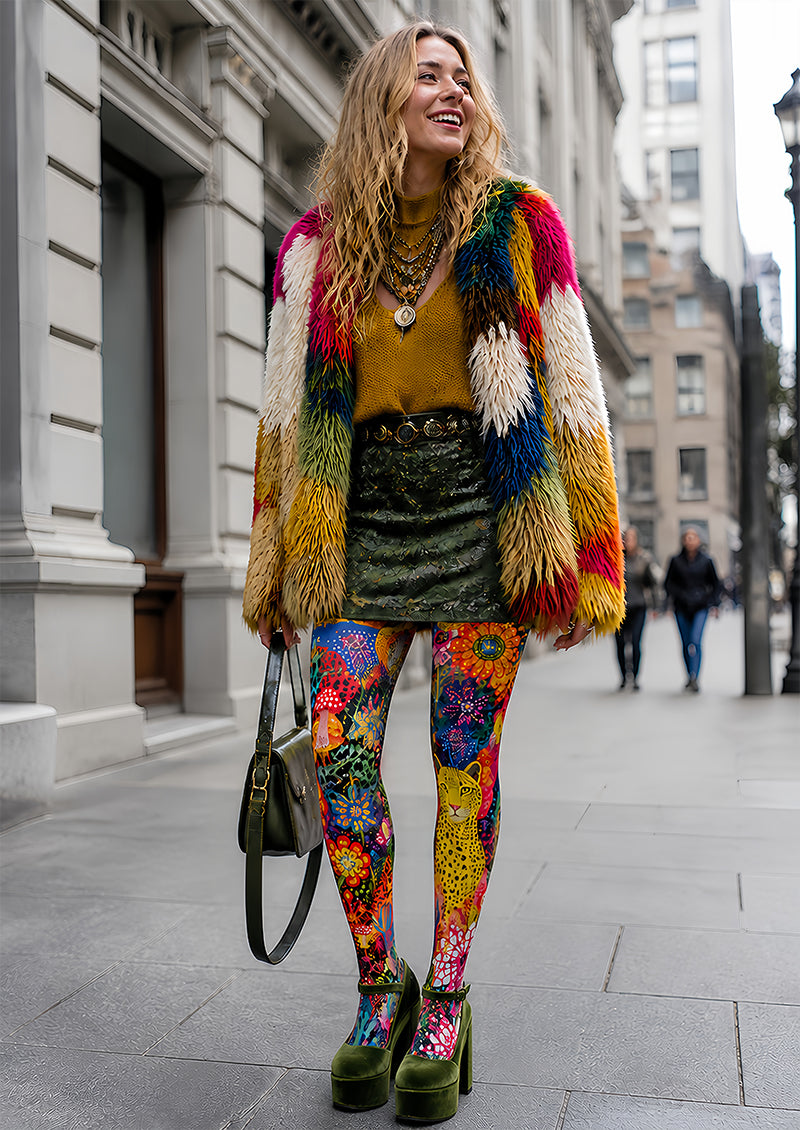 Colorful Animal Print Tights Floral Graphic Hosiery L68-89