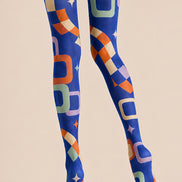 Blue Retro Geometric Graphic Tights Pantyhose L68-9