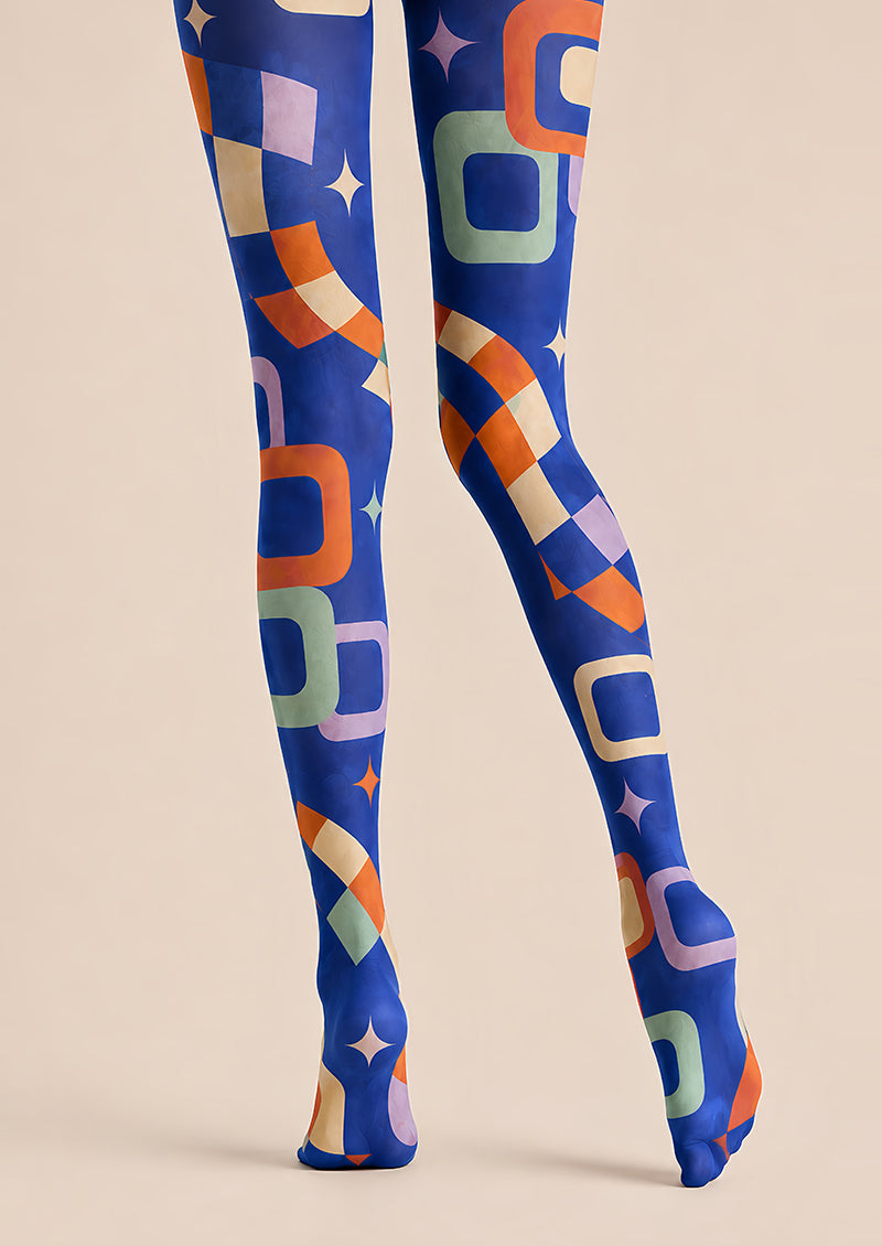 Blue Retro Geometric Graphic Tights Pantyhose L68-9