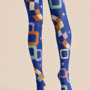 Blue Retro Geometric Graphic Tights Pantyhose L68-9
