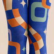 Blue Retro Geometric Graphic Tights Pantyhose L68-9