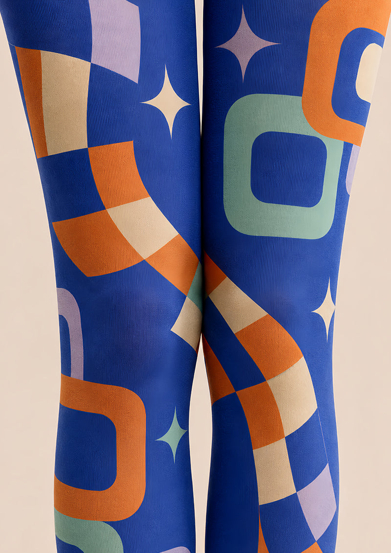 Blue Retro Geometric Graphic Tights Pantyhose L68-9