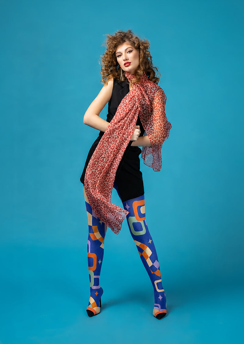 Blue Retro Geometric Graphic Tights Pantyhose L68-9