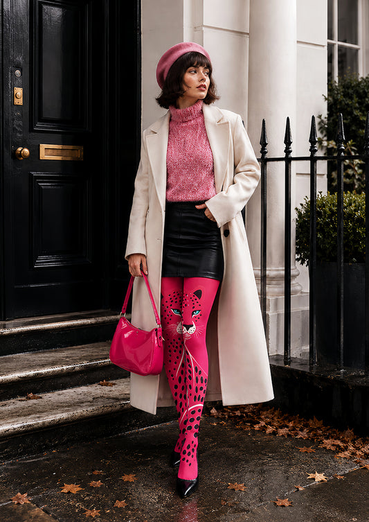 Pop Art Leopard Print Tights Pink Pantyhose L68-90