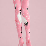 Pink Crane Animal Print Tights Hosiery Pantyhose L68-91