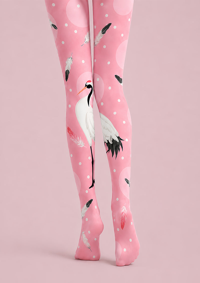 Soft Pink Graphic Tights Crane Print L68-91