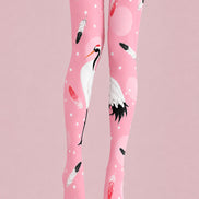Pink Crane Animal Print Tights Hosiery Pantyhose L68-91