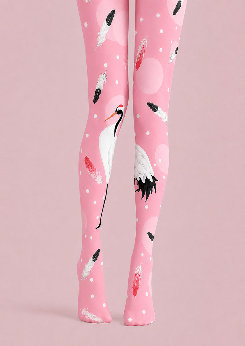 Soft Pink Graphic Tights Crane Print L68-91