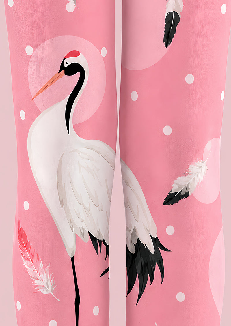 Soft Pink Graphic Tights Crane Print L68-91