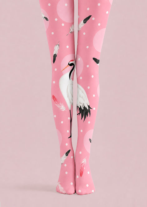 Pink Crane Animal Print Tights Hosiery Pantyhose L68-91
