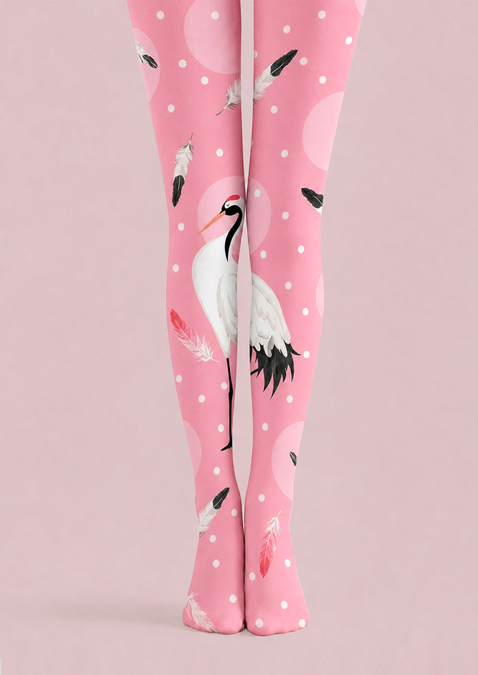 Pink Crane Animal Print Tights Hosiery Pantyhose L68-91