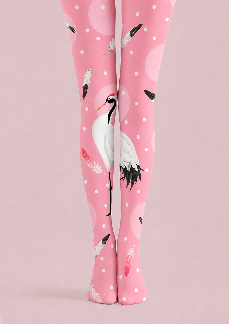 Soft Pink Graphic Tights Crane Print L68-91