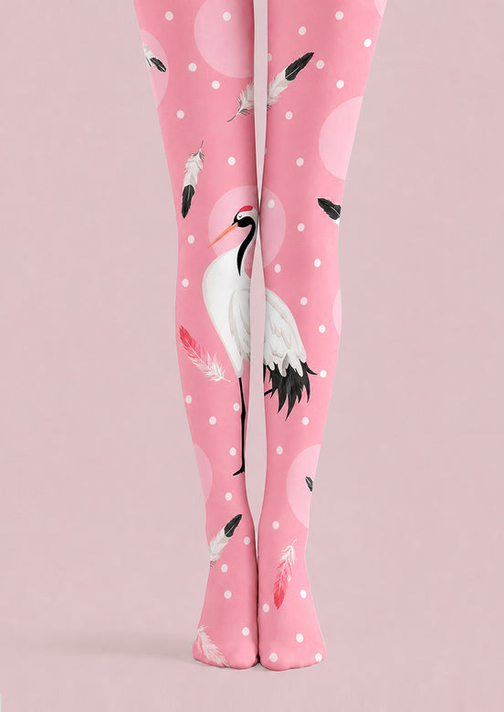Soft Pink Graphic Tights Crane Print L68-91