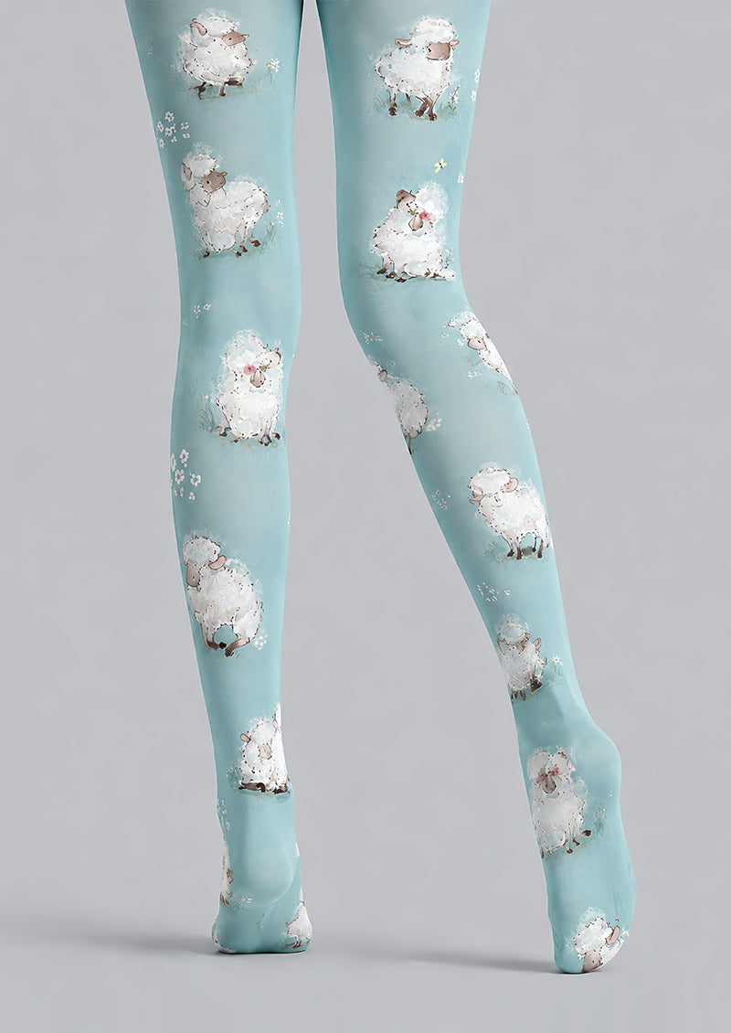 Blue Sheep Print Tights Cute Animal Pantyhose L68-92