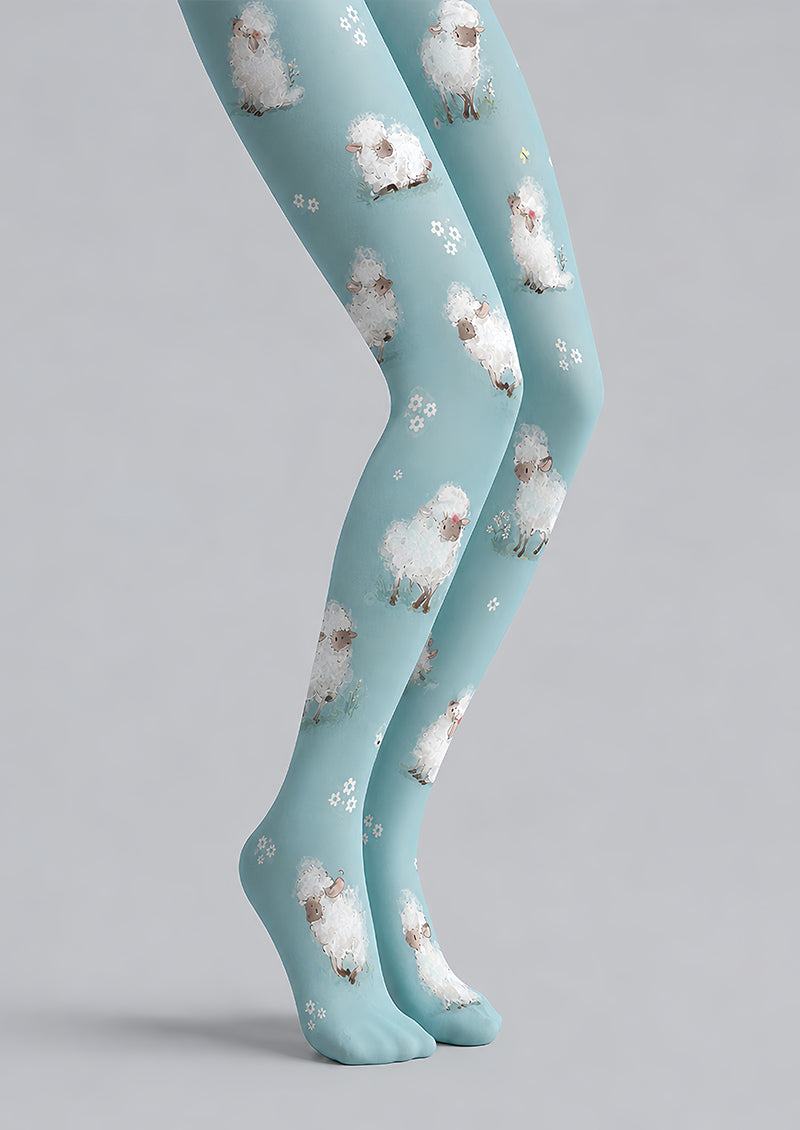 Blue Sheep Print Tights Cute Animal Pantyhose L68-92