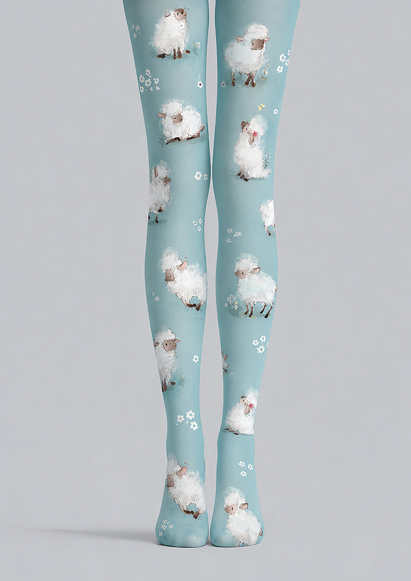 Blue Sheep Print Tights Cute Animal Pantyhose L68-92