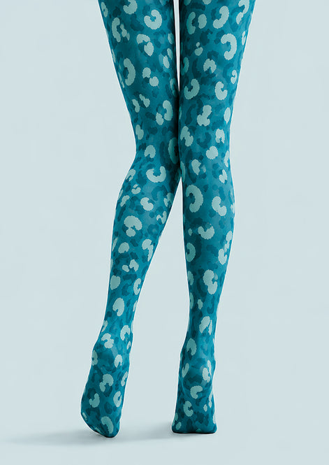 Graphic Leopard Print Tights Aqua Blue L68-93