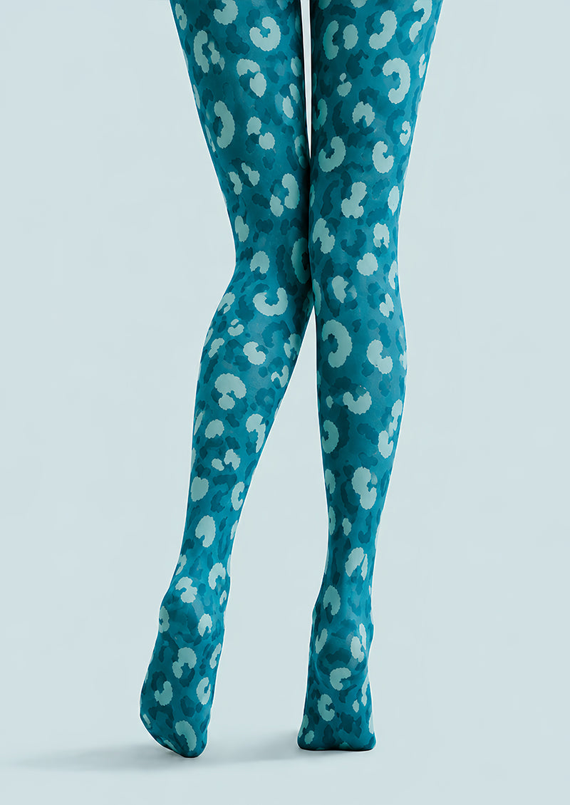 Graphic Leopard Print Tights Aqua Blue L68-93
