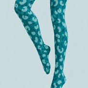 Graphic Leopard Print Tights Aqua Blue L68-93
