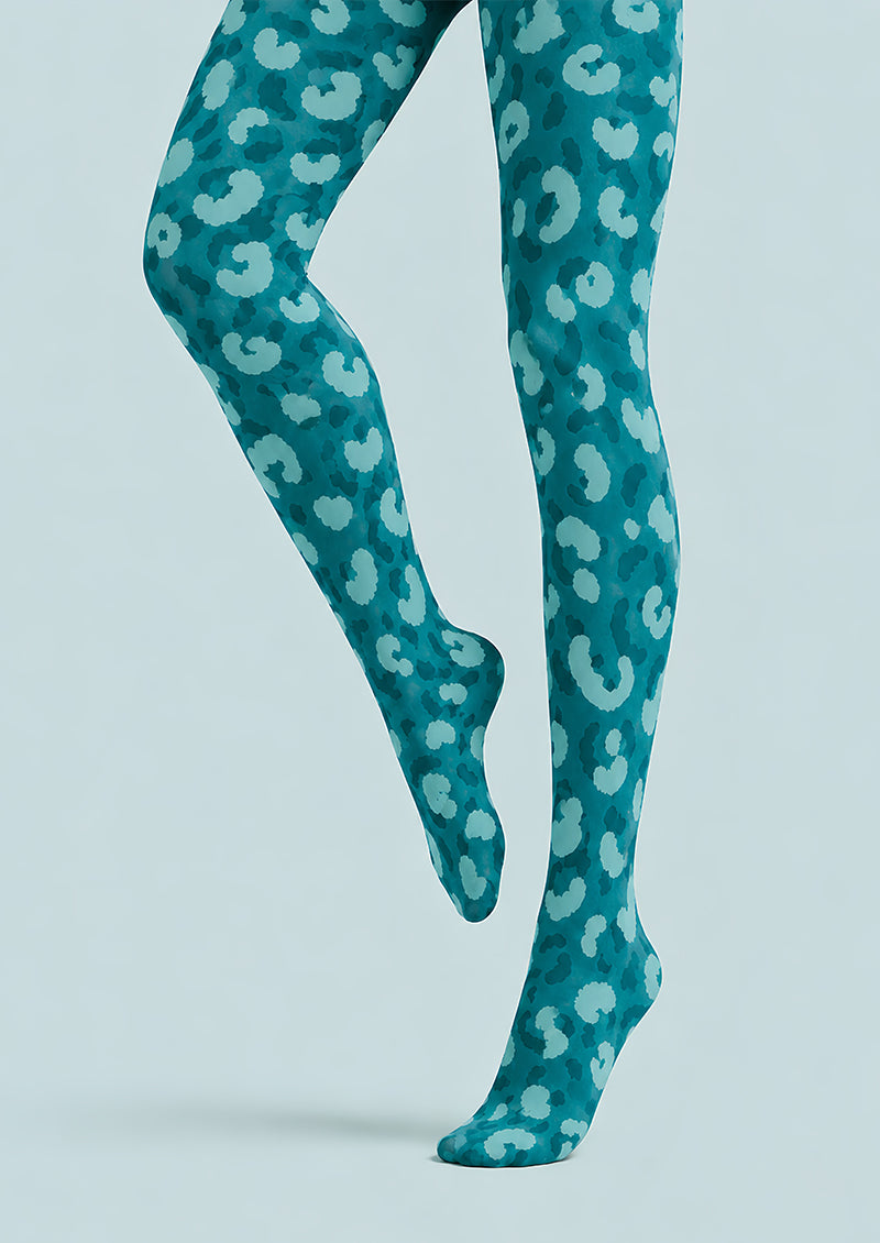 Graphic Leopard Print Tights Aqua Blue L68-93